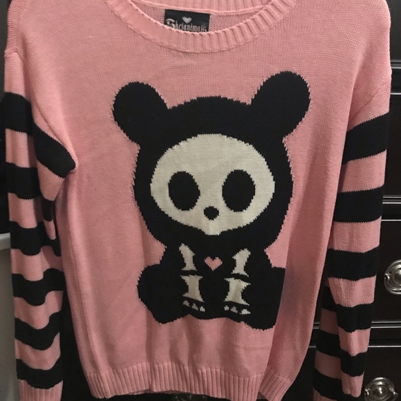 Skelanimals Pink Bear Striped Sweater 